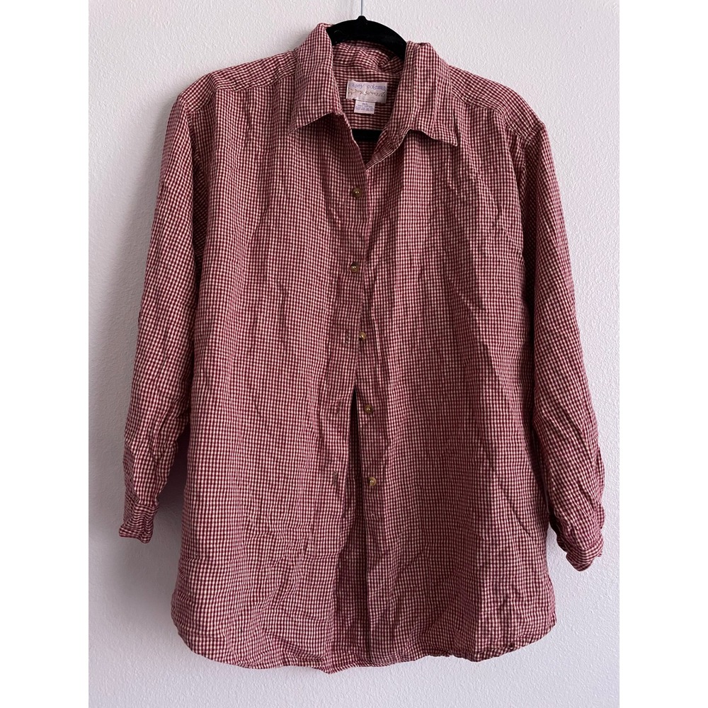 Vintage 90s Autumn Shirt Button Up Gingham Cottagecore Cotton Womens M/L Red
